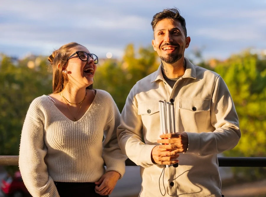 disabled individuals with down syndrome walking in park